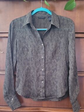 The Limited Olive Green Snake Print Button-Up Blouse